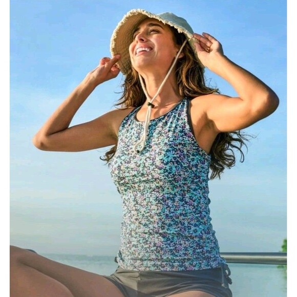 Free Country Women's Seaside Petals Full Side Shirring Tankini Top Sizes XLARGE - Picture 11 of 13